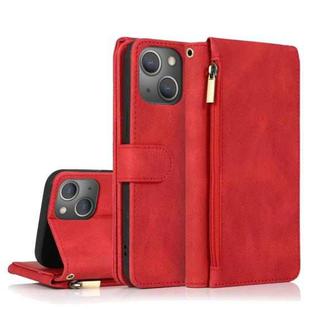 For iPhone 13 mini Skin-feel Crazy Horse Texture Zipper Wallet Bag Horizontal Flip Leather Case with Holder & Card Slots & Wallet & Lanyard (Red)