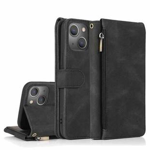 For iPhone 13 Pro Max Skin-feel Crazy Horse Texture Zipper Wallet Bag Horizontal Flip Leather Case with Holder & Card Slots & Wallet & Lanyard (Black)