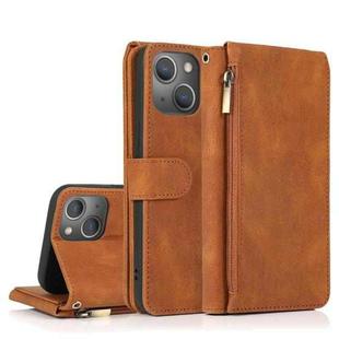 For iPhone 13 Pro Max Skin-feel Crazy Horse Texture Zipper Wallet Bag Horizontal Flip Leather Case with Holder & Card Slots & Wallet & Lanyard (Brown)
