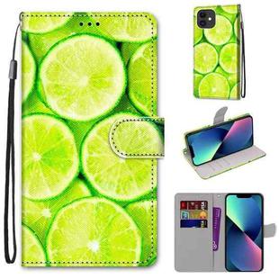 For iPhone 13 mini Coloured Drawing Cross Texture Horizontal Flip PU Leather Case with Holder & Card Slots & Wallet & Lanyard (Green Lemon)