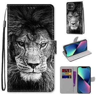For iPhone 13 mini Coloured Drawing Cross Texture Horizontal Flip PU Leather Case with Holder & Card Slots & Wallet & Lanyard (B11 Black White Lion Head)
