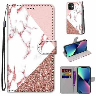 For iPhone 13 mini Coloured Drawing Cross Texture Horizontal Flip PU Leather Case with Holder & Card Slots & Wallet & Lanyard (Pink Stone Texture)