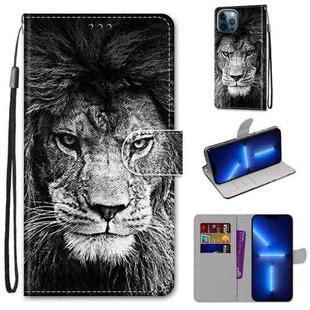 For iPhone 13 Pro Coloured Drawing Cross Texture Horizontal Flip PU Leather Case with Holder & Card Slots & Wallet & Lanyard (B11 Black White Lion Head)