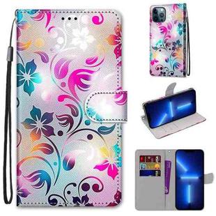 For iPhone 13 Pro Max Coloured Drawing Cross Texture Horizontal Flip PU Leather Case with Holder & Card Slots & Wallet & Lanyard (Gradient Colorful Flower)