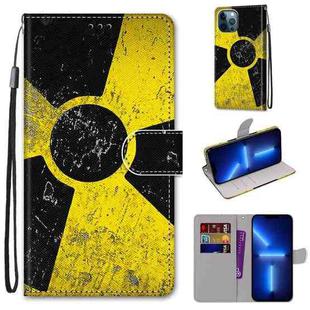 For iPhone 13 Pro Max Coloured Drawing Cross Texture Horizontal Flip PU Leather Case with Holder & Card Slots & Wallet & Lanyard (Yellow Black Logo)