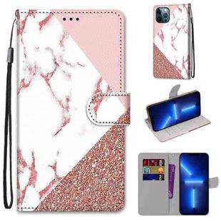 For iPhone 13 Pro Max Coloured Drawing Cross Texture Horizontal Flip PU Leather Case with Holder & Card Slots & Wallet & Lanyard (Pink Stone Texture)
