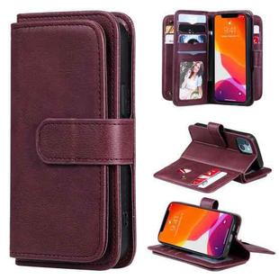 For iPhone 13 mini Multifunctional Magnetic Copper Buckle Horizontal Flip Solid Color Leather Case with 10 Card Slots & Wallet & Holder & Photo Frame (Wine Red)