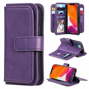 For iPhone 13 mini Multifunctional Magnetic Copper Buckle Horizontal Flip Solid Color Leather Case with 10 Card Slots & Wallet & Holder & Photo Frame (Purple)