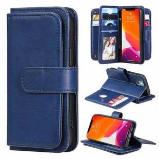 For iPhone 13 mini Multifunctional Magnetic Copper Buckle Horizontal Flip Solid Color Leather Case with 10 Card Slots & Wallet & Holder & Photo Frame (Dark Blue)