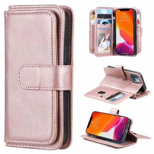 For iPhone 13 mini Multifunctional Magnetic Copper Buckle Horizontal Flip Solid Color Leather Case with 10 Card Slots & Wallet & Holder & Photo Frame (Rose Gold)