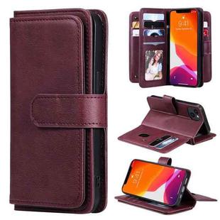For iPhone 13 Multifunctional Magnetic Copper Buckle Horizontal Flip Solid Color Leather Case with 10 Card Slots & Wallet & Holder & Photo Frame(Wine Red)