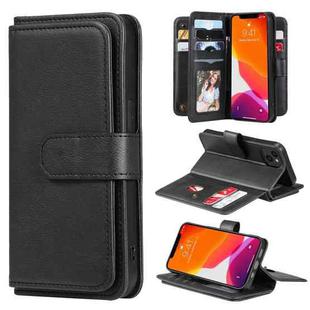 For iPhone 13 Multifunctional Magnetic Copper Buckle Horizontal Flip Solid Color Leather Case with 10 Card Slots & Wallet & Holder & Photo Frame(Black)