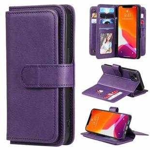 For iPhone 13 Multifunctional Magnetic Copper Buckle Horizontal Flip Solid Color Leather Case with 10 Card Slots & Wallet & Holder & Photo Frame(Purple)