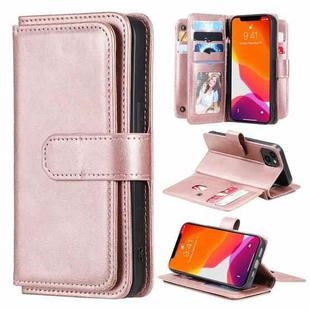 For iPhone 13 Multifunctional Magnetic Copper Buckle Horizontal Flip Solid Color Leather Case with 10 Card Slots & Wallet & Holder & Photo Frame(Rose Gold)