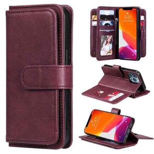 For iPhone 13 Pro Multifunctional Magnetic Copper Buckle Horizontal Flip Solid Color Leather Case with 10 Card Slots & Wallet & Holder & Photo Frame (Wine Red)