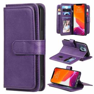 For iPhone 13 Pro Multifunctional Magnetic Copper Buckle Horizontal Flip Solid Color Leather Case with 10 Card Slots & Wallet & Holder & Photo Frame (Purple)
