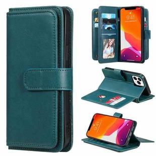 For iPhone 13 Pro Max Multifunctional Magnetic Copper Buckle Horizontal Flip Solid Color Leather Case with 10 Card Slots & Wallet & Holder & Photo Frame (Dark Green)