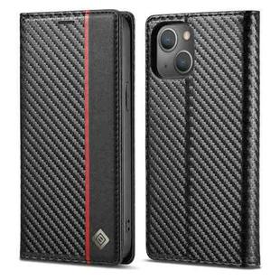 For iPhone 13 LC.IMEEKE Carbon Fiber PU + TPU Horizontal Flip Leather Case with Holder & Card Slot & Wallet(Vertical Black)