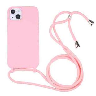 For iPhone 13 Candy Colors TPU Protective Case with Lanyard(Pink)