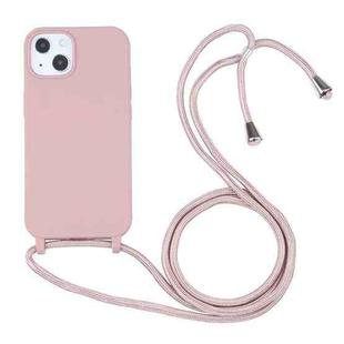 For iPhone 13 Candy Colors TPU Protective Case with Lanyard(Rose Gold)