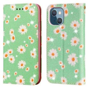 Glittering Daisy Magnetic Horizontal Flip Leather Case with Holder & Card Slots & Photo Frame For iPhone 13 mini(Green)
