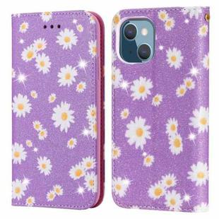 Glittering Daisy Magnetic Horizontal Flip Leather Case with Holder & Card Slots & Photo Frame For iPhone 13(Purple)