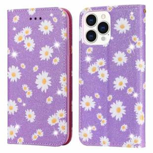 Glittering Daisy Magnetic Horizontal Flip Leather Case with Holder & Card Slots & Photo Frame For iPhone 13 Pro(Purple)