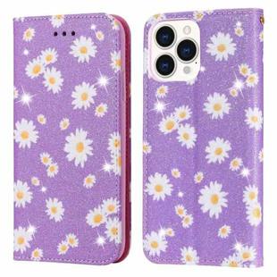 Glittering Daisy Magnetic Horizontal Flip Leather Case with Holder & Card Slots & Photo Frame For iPhone 13 Pro Max(Purple)