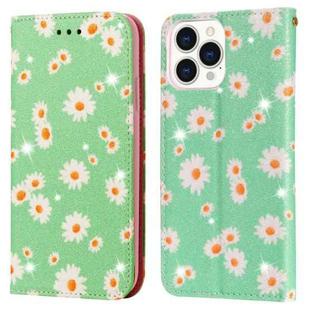 Glittering Daisy Magnetic Horizontal Flip Leather Case with Holder & Card Slots & Photo Frame For iPhone 13 Pro Max(Green)