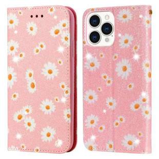 Glittering Daisy Magnetic Horizontal Flip Leather Case with Holder & Card Slots & Photo Frame For iPhone 13 Pro Max(Pink)