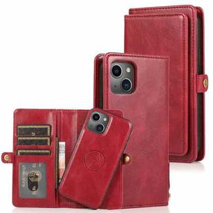 For iPhone 13 Strong Magnetic Detachable Horizontal Flip Leather Case with Card Slots & Wallet(Red)