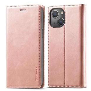 For iPhone 13 LC.IMEEKE Strong Magnetic PU + Matte TPU Horizontal Flip Leather Case with Holder & Card Slots & Wallet(Rose Gold)
