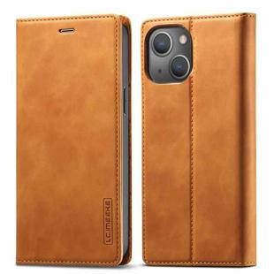 For iPhone 13 LC.IMEEKE Strong Magnetic PU + Matte TPU Horizontal Flip Leather Case with Holder & Card Slots & Wallet(Brown)