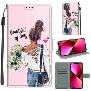 For iPhone 13 Voltage Colored Drawing Magnetic Clasp Horizontal Flip PU Leather Case with Holder & Card Slots(C09 Hug Flower)