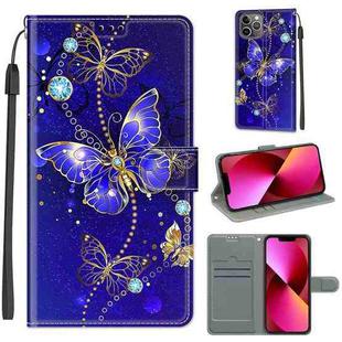 For iPhone 13 Voltage Colored Drawing Magnetic Clasp Horizontal Flip PU Leather Case with Holder & Card Slots(C11 Blue Golden Chain Butterflies)