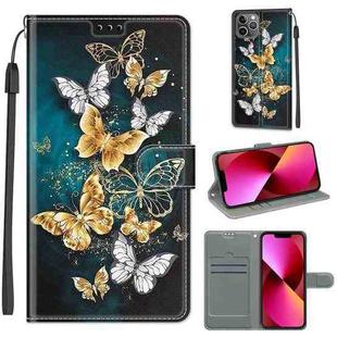 For iPhone 13 Voltage Colored Drawing Magnetic Clasp Horizontal Flip PU Leather Case with Holder & Card Slots(C20 Gold Silver Flying Butterflies)