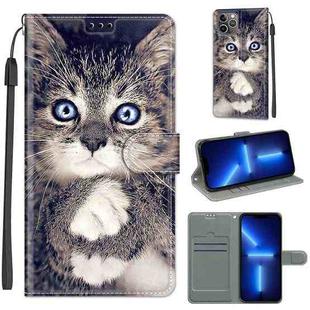 For iPhone 13 Pro Voltage Colored Drawing Magnetic Clasp Horizontal Flip PU Leather Case with Holder & Card Slots (C02 Fork Hand White Claw Cat)