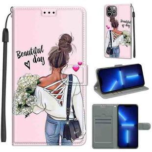 For iPhone 13 Pro Voltage Colored Drawing Magnetic Clasp Horizontal Flip PU Leather Case with Holder & Card Slots (C09 Hug Flower)