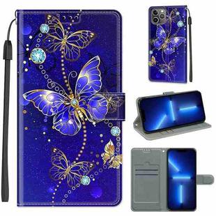 For iPhone 13 Pro Voltage Colored Drawing Magnetic Clasp Horizontal Flip PU Leather Case with Holder & Card Slots (C11 Blue Golden Chain Butterflies)