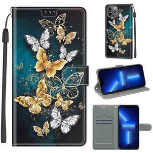 For iPhone 13 Pro Voltage Colored Drawing Magnetic Clasp Horizontal Flip PU Leather Case with Holder & Card Slots (C20 Gold Silver Flying Butterflies)