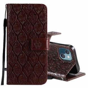 For iPhone 13 mini Pressed Printing Rattan Flower Pattern Horizontal Flip PU Leather Case with Holder & Card Slots & Wallet & Photo Frame (Brown)
