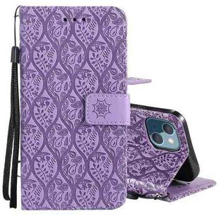 For iPhone 13 mini Pressed Printing Rattan Flower Pattern Horizontal Flip PU Leather Case with Holder & Card Slots & Wallet & Photo Frame (Purple)