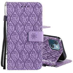 For iPhone 13 Pressed Printing Rattan Flower Pattern Horizontal Flip PU Leather Case with Holder & Card Slots & Wallet & Photo Frame(Purple)
