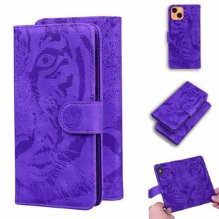 For iPhone 13 mini Tiger Embossing Pattern Horizontal Flip Leather Case with Holder & Card Slots & Wallet (Purple)