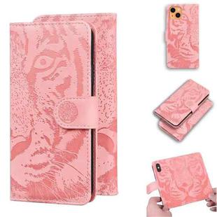 For iPhone 13 mini Tiger Embossing Pattern Horizontal Flip Leather Case with Holder & Card Slots & Wallet (Pink)
