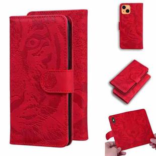 For iPhone 13 Tiger Embossing Pattern Horizontal Flip Leather Case with Holder & Card Slots & Wallet(Red)