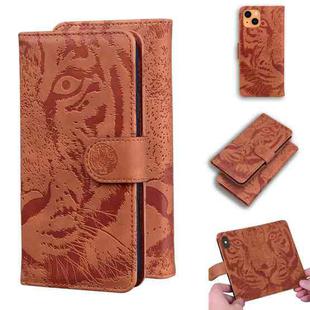 For iPhone 13 Tiger Embossing Pattern Horizontal Flip Leather Case with Holder & Card Slots & Wallet(Brown)