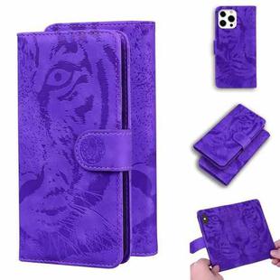 For iPhone 13 Pro Tiger Embossing Pattern Horizontal Flip Leather Case with Holder & Card Slots & Wallet (Purple)