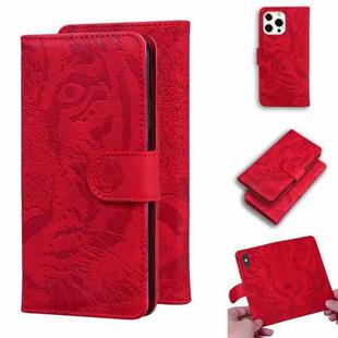 For iPhone 13 Pro Max Tiger Embossing Pattern Horizontal Flip Leather Case with Holder & Card Slots & Wallet (Red)