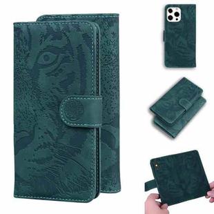 For iPhone 13 Pro Max Tiger Embossing Pattern Horizontal Flip Leather Case with Holder & Card Slots & Wallet (Green)